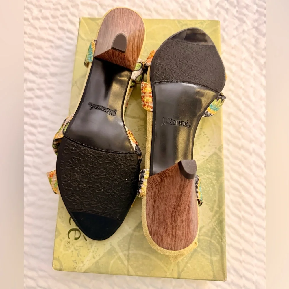 J.Renee Women's Sandals Heels Yolanda Yellow Lime Multi Eyelet Fabric Dressy NWT - Picture 15 of 16